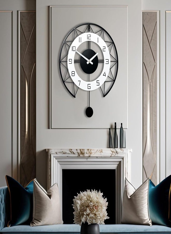 AVVIC MART Designer Metal Wall Clock for Living Room | Latest Antique Stylish Fancy Decorative Big Size Wall Watch for Bedroom, Office, Kitchen, Dining, Hall and Decor (Black(ST-28), 40CM) - Image 1